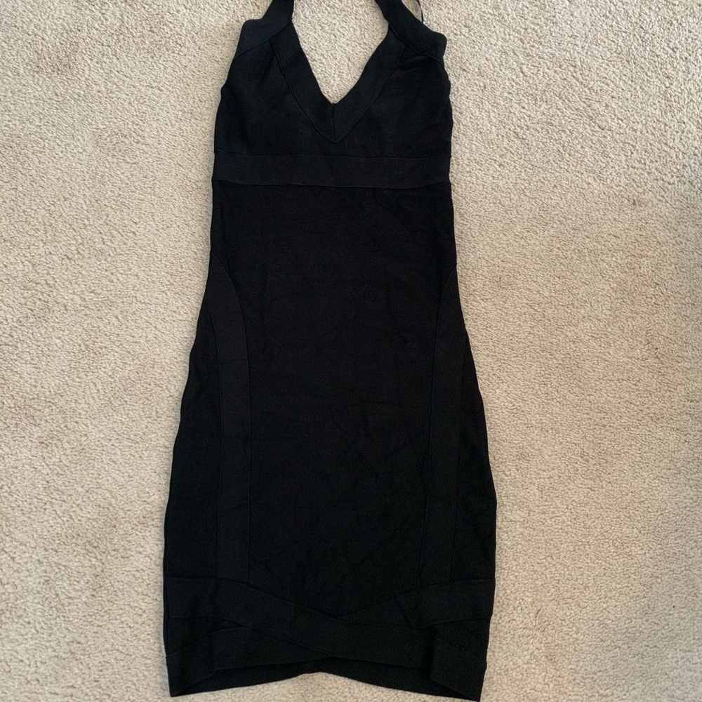 Black Bebe bandage halter dress